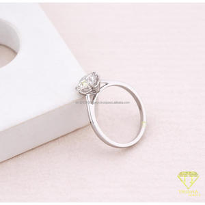 แหวนหมั้นเพชรโมอิสซาไนต์ทรงกลมคลาสสิกสำหรับผู้หญิง ทองคำขาว 14K หกขา แหวนแต่งงาน แหวนเจ้าสาว - Product Image 3