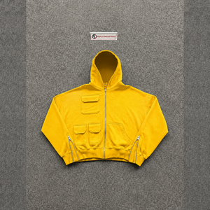เสื้อฮู้ดดี้พรีเมียมสีทองทรงโอเวอร์ไซส์ ซิปหน้า สวมใส่สบาย สไตล์ลำลอง แฟชั่นสตรีท  กระเป๋าหลายช่อง เสื้อผ้าลำลองแนวสตรีท - Product Image 5