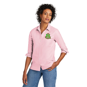 AKA Women's Oxford Shirt Pink Long Sleeve Embroidered Button <b>Down</b> Collared Casual Business Office Uniform Comfortable Cotton Ble - Product Image 1