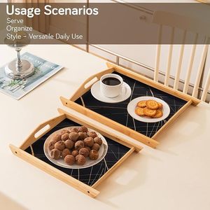 Bamboo Decorative Serving Tray with Liner Non Slip Food Grade Dessert Beverage Carrier for Home Party - Product Image 3