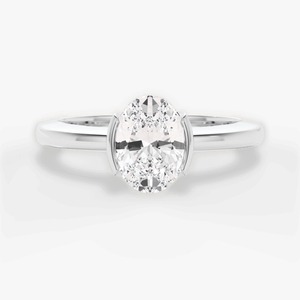 Anillo de Compromiso de Oro Blanco Sólido de 14K con Diamante Cultivado en Laboratorio de Corte Ovalado de 2CT, Anillo de Boda Solitario con Bisel Parcial, Joyería Fina Personalizada - Product Image 1
