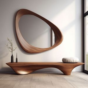 <b>Irregular</b> Wooden Wall <b>Mirror</b> Minimalist Design Decorative Framed <b>Mirror</b> for Home Interior - Product Image 1