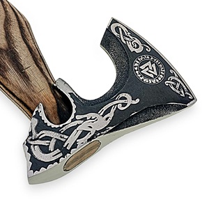 Hacha Vikinga Hecha a Mano de Grado Industrial con Funda de Cuero, Cabeza de Acero Inoxidable, Mango de Madera Personalizable, Herramienta para Camping - Product Image 5