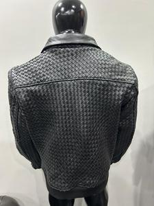 <b>Men</b> Genuine Leather <b>Jacket</b> Real Woven Leather Zip Up Collar <b>Long</b> Sleeve Outerwear for Casual Streetwear For Wholesale - Product Image 3