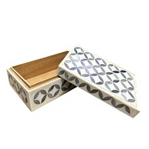 ZONE HANDICRAFTS กล่องเก็บของแบบซ้อนได้ 2 ชั้น ลายทางขาวดำ ตกแต่งด้วยกระดูก ทรงสี่เหลี่ยมผืนผ้า งานแฮนด์เมด สไตล์โมเดิร์น สำหรับเก็บเครื่องประดับ - Product Image 3