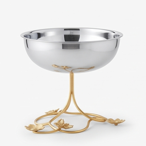 Elegante Tazón de Acero Inoxidable con Base de Flores Doradas, Plato Decorativo Hecho a Mano para Servir, Decoración Moderna para Mesa de Fiesta - Product Image 1