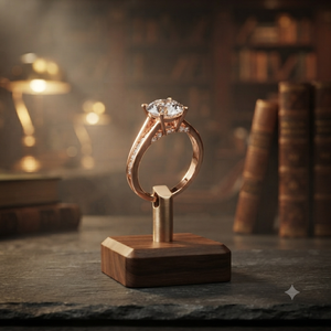Rose Gold Round Cut <b>Diamond</b> Engagement <b>Ring</b> with Double Pavé Band for Women Bridal Fine Jewelry - Product Image 1