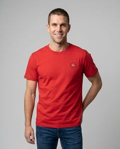 T-shirt en coton rouge pour homme, manches courtes, col rond, coupe classique, logo sur le devant, jersey décontracté, respirant, design uni - Product Image 1