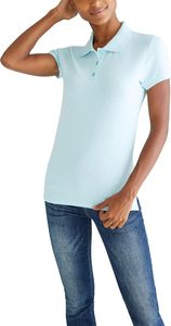 Polo de Manga Corta para Mujer, Color Azul Claro Sólido, 100% Algodón Piqué, Transpirable, Estilo Casual - Product Image 3
