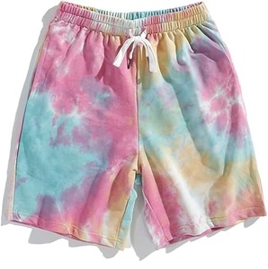 Shorts de survêtement à taille élastique, extensibles, délavés à l'acide, effet soleil, tie-dye, longueur genou, respirants, pour l'extérieur - Product Image 4