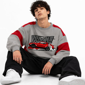 Bulk ODM Custom Abstract Fragment DTG Printed Oversized Hoodies 330G Crew Pullover Hip Hop Men Sweatshirts - Product Image 5