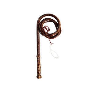 Fouet en cuir avec design en spirale, poignée tressée marron - Product Image 1