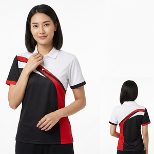 เสื้อโปโลแขนสั้นสไตล์สปอร์ตสำหรับผู้ชาย ลายเรขาคณิต แห้งเร็ว โพลีเอสเตอร์ ทรงปกติ สีขาว ดำ แดง - Product Image 6