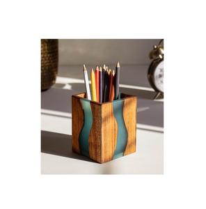 Organisateur de bureau en bois à prix abordable, faible MOQ, porte-stylos en bois, organisateur de bureau, boîte de rangement carrée ou ronde pour crayons - Product Image 2