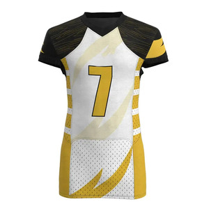 Ensemble de maillots de football américain personnalisés pour hommes, blanc et jaune, sublimés, col en V, manches courtes, tissu respirant, pantalon uniforme - Product Image 3