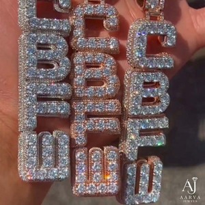 AARVA JEWELS Moissanite <b>Letter</b> Pendant Rhodium/<b>Gold</b>/Rose <b>Gold</b> Plated 925 Silver Hiphop Style Everyday Wear Unisex Jewelry - Product Image 2