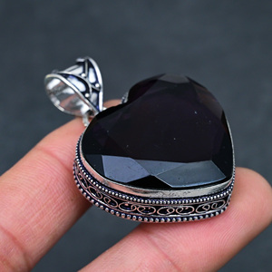 Wholesale Hot Selling Natural Faceted <b>Black</b> Onyx Pendant Handmade 925 Sterling Silver <b>Heart</b> Shape Gemstone For Women Jewelry - Product Image 2