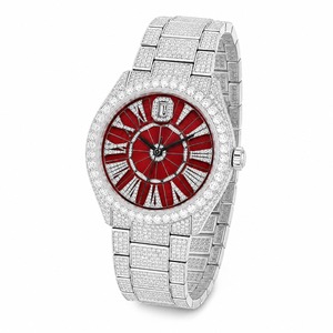 Luxury unisex Diamond Watch Stainless Steel Case <b>Red</b> Dial Roman Numeral Analog Quartz Movement Sapphire Crystal 44mm - Product Image 3