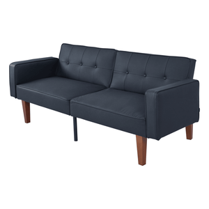 โซฟาปรับเอนได้สไตล์โมเดิร์นกลางศตวรรษ หุ้มหนัง PU พร้อมพนักพิงแบบ Tufted และขาไม้โลหะ ใช้เป็นโซฟาเบดได้ - Product Image 1