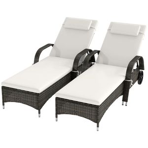 2 chaises longues d'extérieur en crème pour se détendre au soleil - Product Image 5