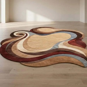 <b>Brown</b> Beige <b>Wool</b> Abstract Contemporary Rug Luxury Soft Plush Modern Hand Tufted Rug Living Room Decorative Floor Carpet Area Rug - Product Image 2