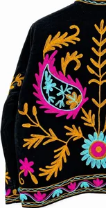 Blouson Bomber Réversible Brodé Suzani Ethnique Traditionnel 100% Coton Velours Motif Floral Vintage Prêt pour l'Hiver - Product Image 3