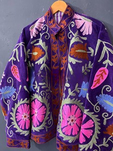 Handcrafted Traditional Indian Luxury Suzani Embroidery Velvet Jacket for Women Premium Purple <b>Boho</b> Winter Coat - Product Image 4