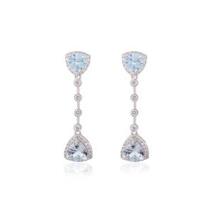 18K White Gold Trillion Cut Aquamarine and Diamond Stud <b>Earrings</b> - Product Image 3