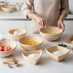 Cesta de fermentación de ratán natural para pan de masa madre, cesta redonda tipo banneton con forro de lino, herramienta de panadería hecha a mano - Product Image 3