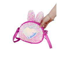 Sac à bandoulière en similicuir PU pour femme, style preppy, motif cœur pailleté, forme lapin, grande capacité, avec fermeture éclair