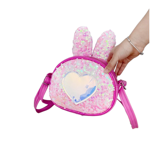 Leather Kid <b>Bag</b>, Single Shoulder <b>Sequined</b> Heart Pattern Rabbit Shaped Large Capacity Female <b>Bag</b> - Product Image 2