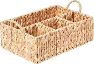 Wholesale Water Hyacinth Divided Storage Basket Handwoven Organizer with Handles Multi Compartment for Nursery Kitchen Bathroom - Product Image 3