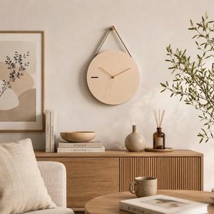 Reloj de Pared Minimalista de Madera, Decoración Silenciosa Estilo Japandi Escandinavo, Reloj Colgante Moderno Beige - Product Image 1