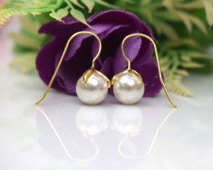 Classic Gold Plated Silver Freshwater Pearl Round Drop <b>Earrings</b> for Women Wedding Everyday Wear Bezel Setting - Product Image 3
