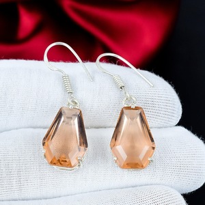 Boucles d'oreilles pendantes en Morganite, argent sterling 925, faites à la main, style bohème, pierres précieuses, rose pêche, bijoux tendance, cadeau pour femme - Product Image 4