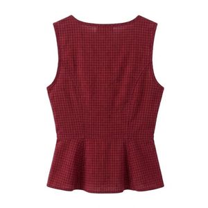 Custom Knit Crimson Cotton Blouse Sleeveless Corset Waist Button Front <b>Square</b> <b>Neck</b> Superior Chic Stretch Party Blouses - Product Image 3