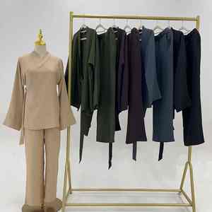 Abaya Musulmana Moderna Informal Color Rosa Polvoriento para Mujer, Estilo Dubái, Frente Abierto, Vestido Islámico Modesto, Largo hasta el Suelo, Manga Larga, Transpirable - Product Image 4