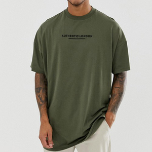 Camiseta de Manga Corta para Hombre, Estilo Londres, Color Verde Oliva, Talla Grande, con Estampado de Letras en la Parte Delantera, Estilo Casual, Corte Ajustado de Jersey de Algodón - Product Image 3