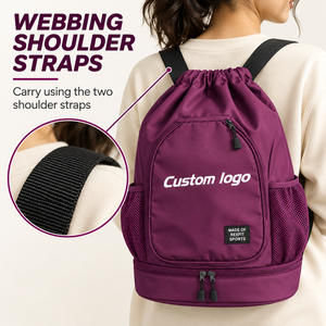 Sac d'entraînement pour raquette de squash avec design imprimé personnalisé, fermeture à cordon, deux compartiments en maille, poche avant zippée et compartiment inférieur pour équipement - Product Image 3