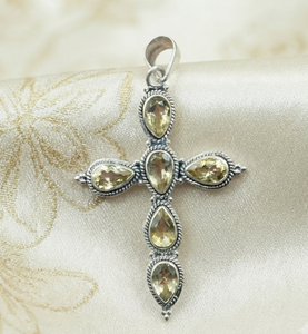 925 Sterling Silver Natural Citrine Cross Pendant Handmade Vintage Religious Jewelry Rose Gold Yellow Gold Plated Unisex Gift - Product Image 1