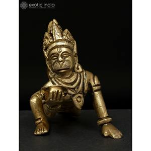 Petite statue en laiton de Bal Hanuman de 3 pouces faite à la main pour la décoration intérieure et le temple Fabriqué en Inde Article de sculpture indienne - Product Image 2