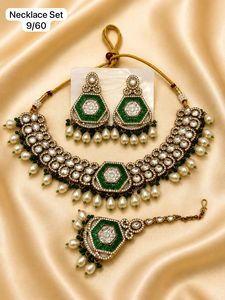 Gold Plated Zinc Alloy Imitation <b>Pearl</b> Kundan Bridal Wedding <b>Jewelry</b> <b>Set</b> Choker Necklace Drop Earrings Tikka High Quality Latest - Product Image 5