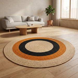 <b>Round</b> Geometric <b>Jute</b> Area <b>Rug</b> Machine Made Flat Pile Eco Friendly Modern Living Room Non-Slip Natural Orange Black Beige Made BD - Product Image 2