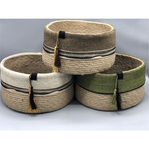 Handmade Natural Jute Woven Storage <b>Basket</b> with Green Stripe Decorative <b>Plant</b> Pot Holder <b>for</b> Home Decor Wholesale Rattan <b>Basket</b> - Product Image 4