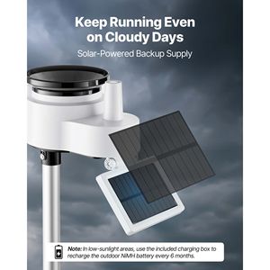 Stazione meteorologica wireless da 7,5 pollici con display VA, alimentata a energia solare, con sensori interni/esterni e pluviometro - Product Image 5