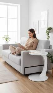 Wooden C Shaped Side Table for <b>Sofa</b> & <b>Bed</b> | Solid Wood Laptop Table | <b>Space</b> <b>Saving</b> End Table for Living Room, Bedroom & Office - Product Image 3