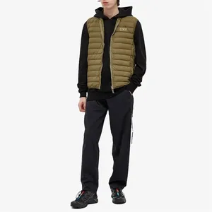Gilet matelassé sans manches noir pour homme, col montant, coupe-vent, polyester, bande réfléchissante, veste sportive d'automne - Product Image 1