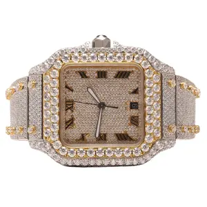 Алмазные часы с кристаллами, выращенные в лаборатории, поставщик премиального качества, алмазные часы с муассанитом в стиле хип-хоп, Роскошные Кварцевые часы со льдом унисекс