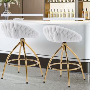 2 Sgabelli da Bar in Velluto Teddy Placcati Oro con Base Cromata, Morbidi e Confortevoli, Stile Intrecciato Bianco per Cantina e Cucina - Product Image 4