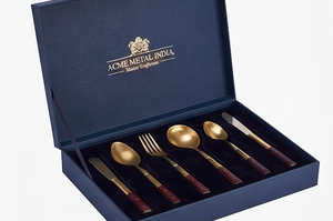 <b>Vintage</b> Matte Gold Flatware Set With Wood Handles Matte Gold PVD Rust Resistant <b>Cutlery</b> For Wedding Occasions And Restaurant - Product Image 5